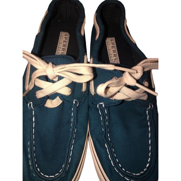 EUC Sperry Top-Sider Women's Biscayne Teal Blue Canvas Boat shoe Size 6M - Picture 5 of 9